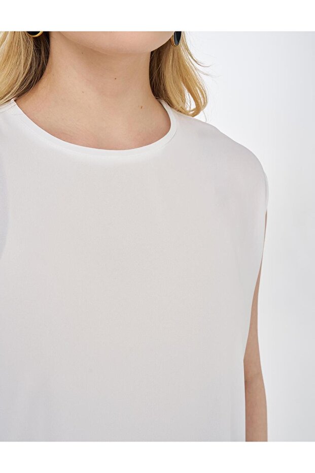 Sıfır Yaka Basic T-Shirt Ekru - 7