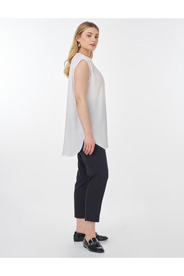 Sıfır Yaka Basic T-Shirt Ekru - 5