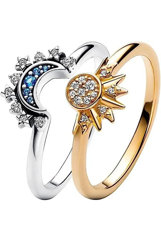 9 ZA7032-1 New Celestial Blue Sparkling Moon Sun Star Crystal Ring for Women Fashion Elegant Stackab