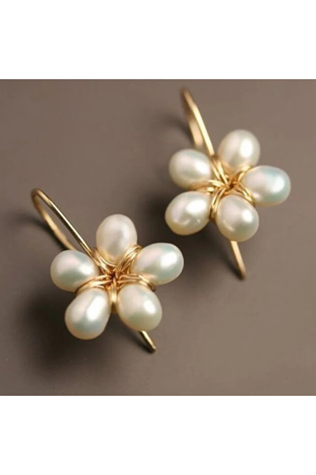 E1799-2 New Trendy Flower Shaped White Pearl Ear Hooks Fresh, Sweet and Creative Pastoral Style Earr
