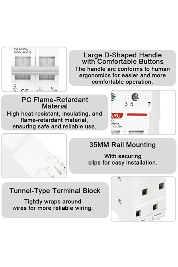 2P 63A Din Rail 1P 2P 3P 4P 40A 63A Modular MTS Dual Power Manual Transfer Switch AC Isolating Disco - 5