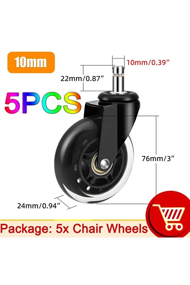 10MM AD 5Pcs Furniture Casters 10MM 11MM Heavy Universal Mute Wheel 360° Swivel Roller for Plat...