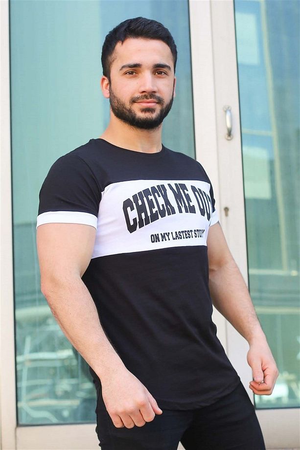 Baskı Detaylı Siyah Tişört 3013 - 3