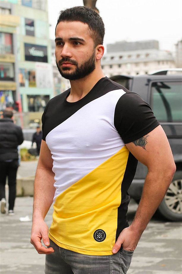 Renk Bloklu Siyah Tişört 3018 - 5