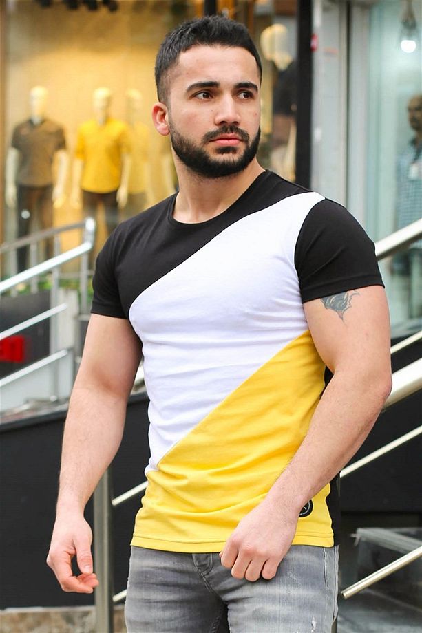 Renk Bloklu Siyah Tişört 3018 - 3