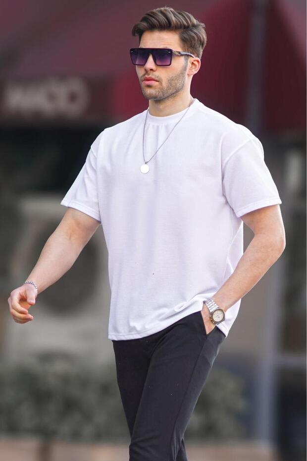 Beyaz Basic Oversize Erkek Tişört 7010 - 1