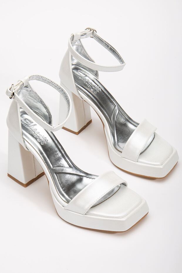 Matilda White Skin Platform Open Toe Thick Heeled Shoes