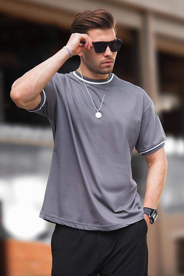 Smoked Crew Neck Sleeveless Striped Overfit T-Shirt 7024