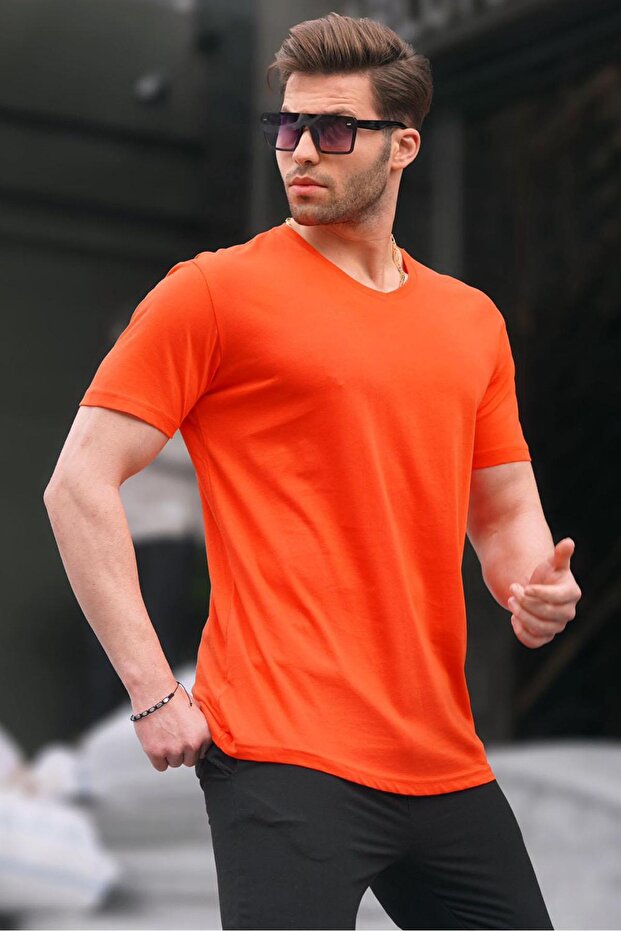 Basic V Yaka Turuncu Tişört 5281 - 1