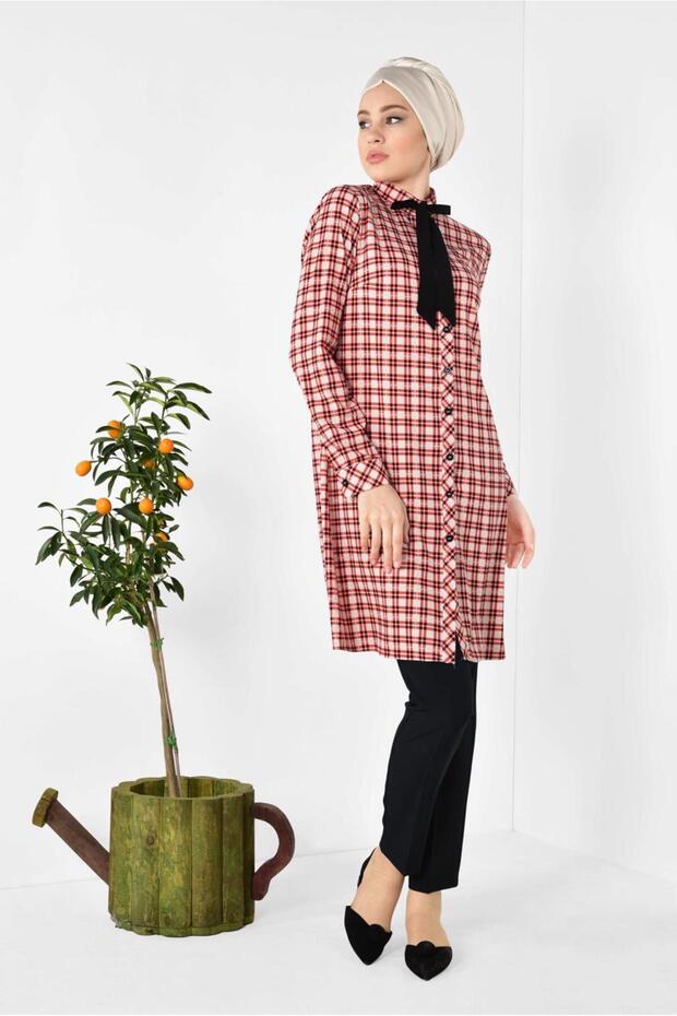 YAKASI BAĞCIKLI EKOSE DESENLİ TUNİK 4912 - 2