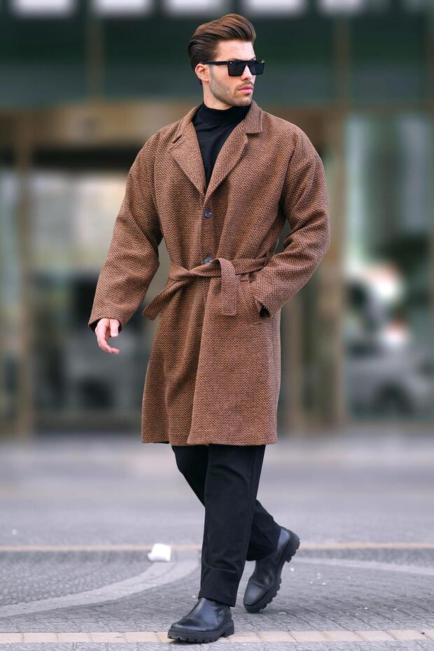 Taba Double-Breasted Collar Patterned Cashmere Coat 7250 - 1