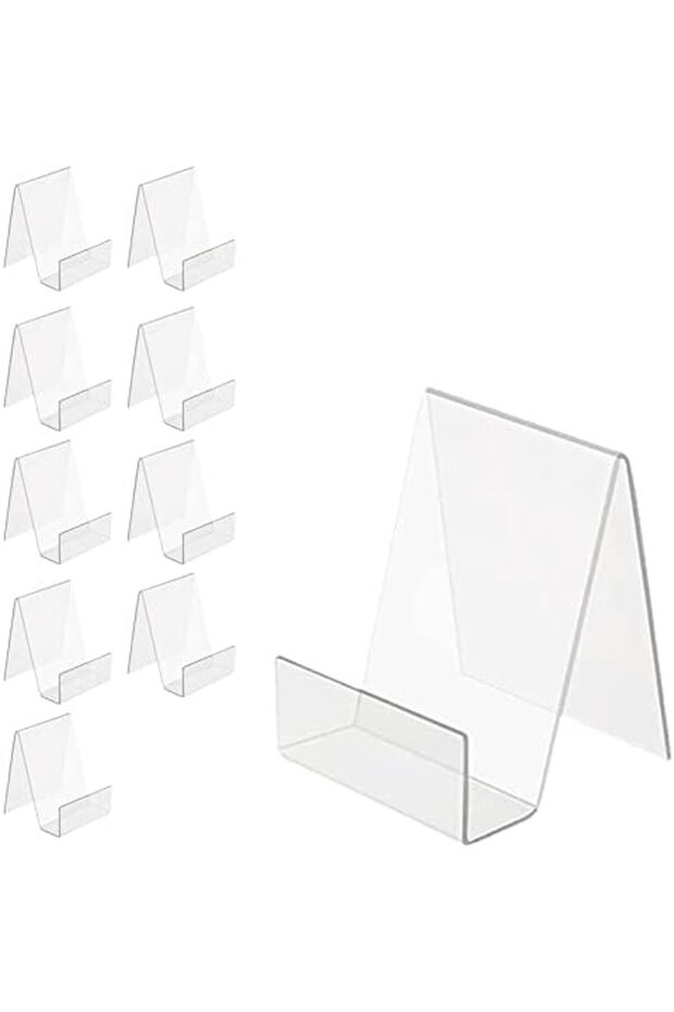 Set Of 10 Small Clear Acrylic Book Stands With Ledge For Displaying Books, Art, And Music Sheets - 1