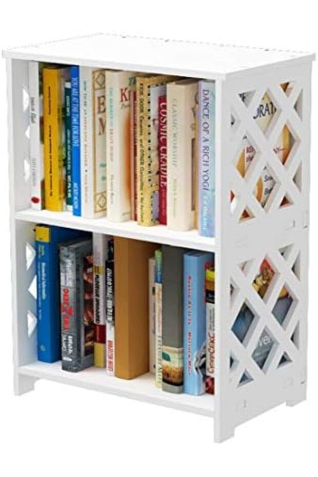 White Pvc Small Bookcase And End Table – Compact Shelf For Living Room, Bedroom, Office, Dorms