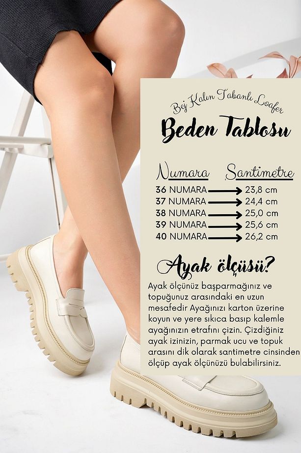 Bej Hakiki Deri Kalın Tabanlı Kadın Loafer Ayakkabı Platform Bej Rengi Loafer Yüksek Taban Mokasen - 7