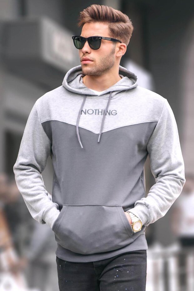 Smoked Hooded Color Block Men's Sweatshirt 6024