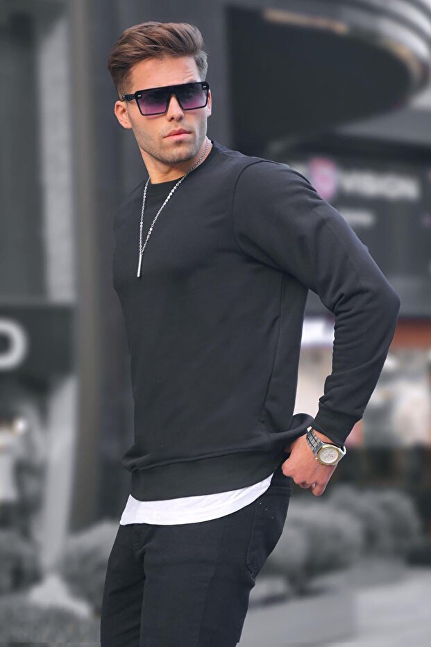 Černá pánská mikina Basic Crew Neck 6047 - 1