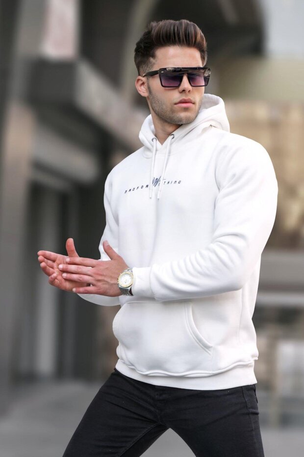Ekru Basic Kapüşonlu Sweatshirt 6002 - 1