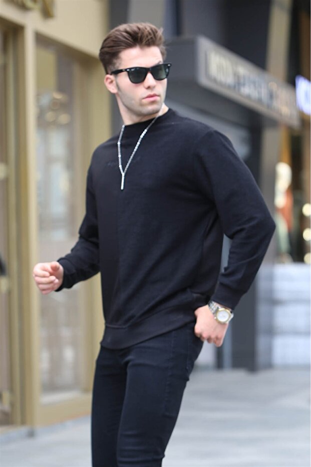 Siyah Basic Erkek Sweatshirt 6010 - 2