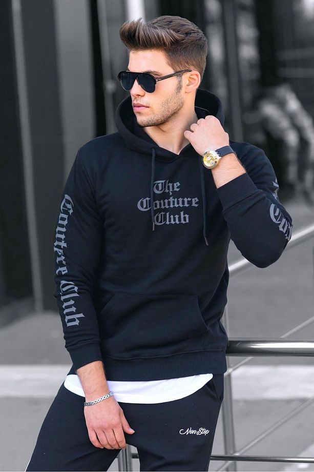 Siyah Baskılı Kapşonlu Sweatshirt 2877 - 1