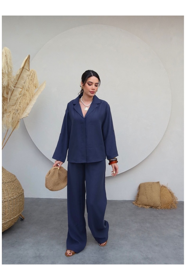 Shirt Collar Trousers Set