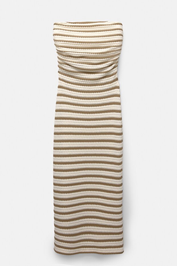 Çizgili rustik midi elbise - 7