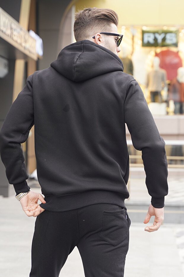 Fekete kapucnis Regular Fit férfi pulóver 6033 - 2