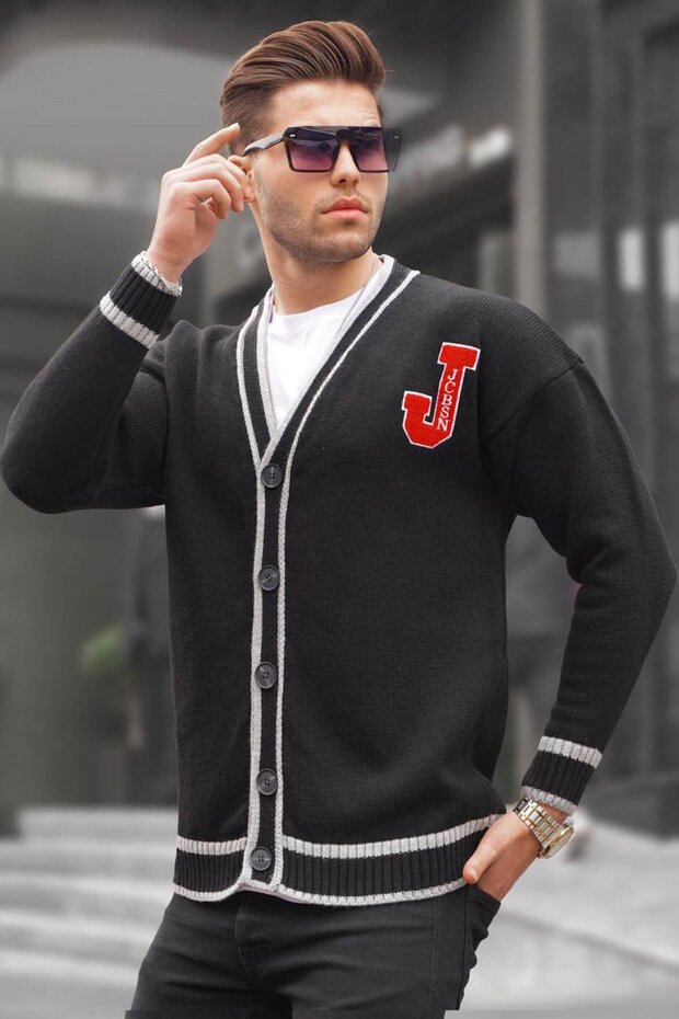 Black Men's Knitwear Cardigan 6314
