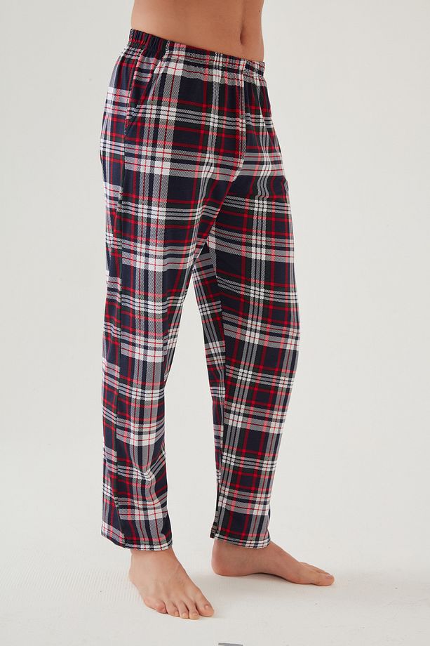 Erkek Pamuklu Ekose-Siyah 2'li Tek Alt Pijama - 5