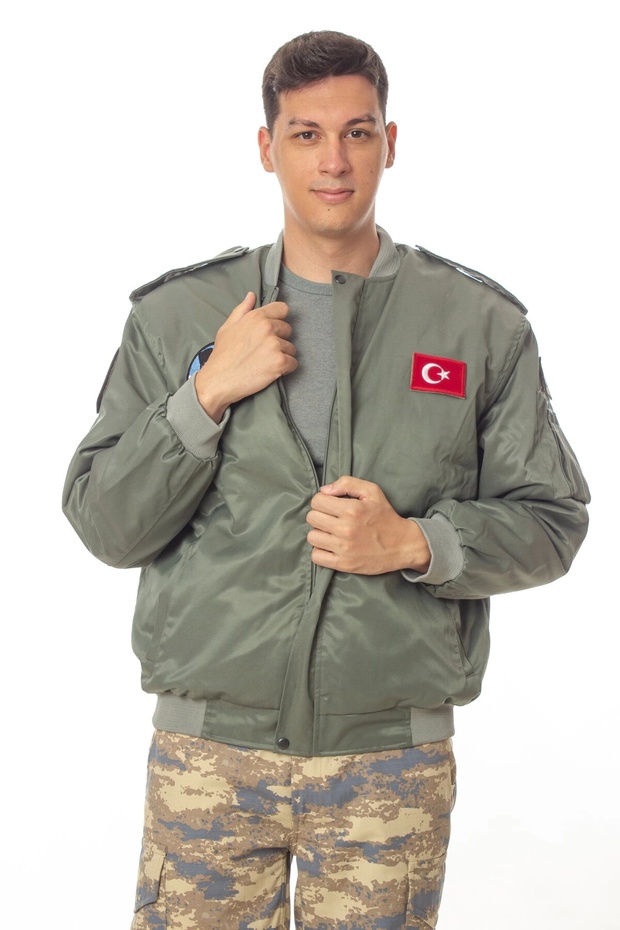 Air Force Green Color 4 Pockets Long Sleeve Zipper Pilot Coat Jacket