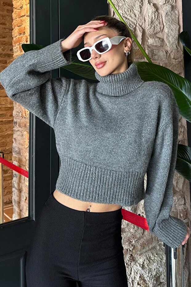 Anthracite Women's High Top Knitwear Sweater Mg2255