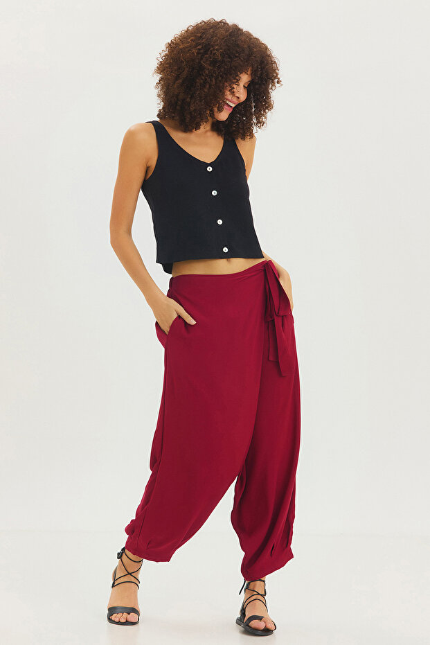 Front Folded Shalwar Trousers Claret Red