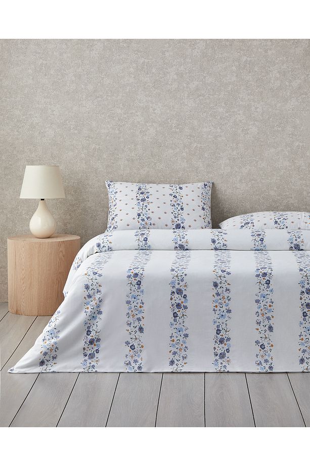 Floret Line Pamuk Tek Kişilik Nevresim Takımı 160x220 cm Mavi - 1