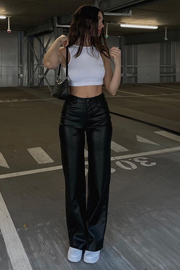 Czarne skórzane spodnie Mad Girls Mg1316 - 7