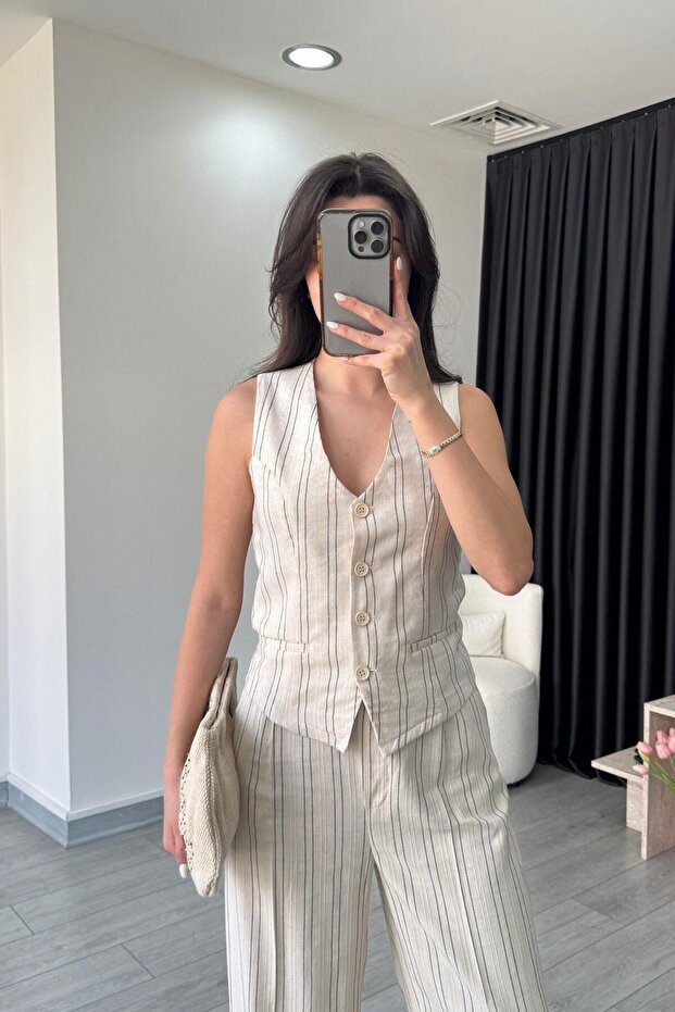 Striped Natural Linen Set - 2