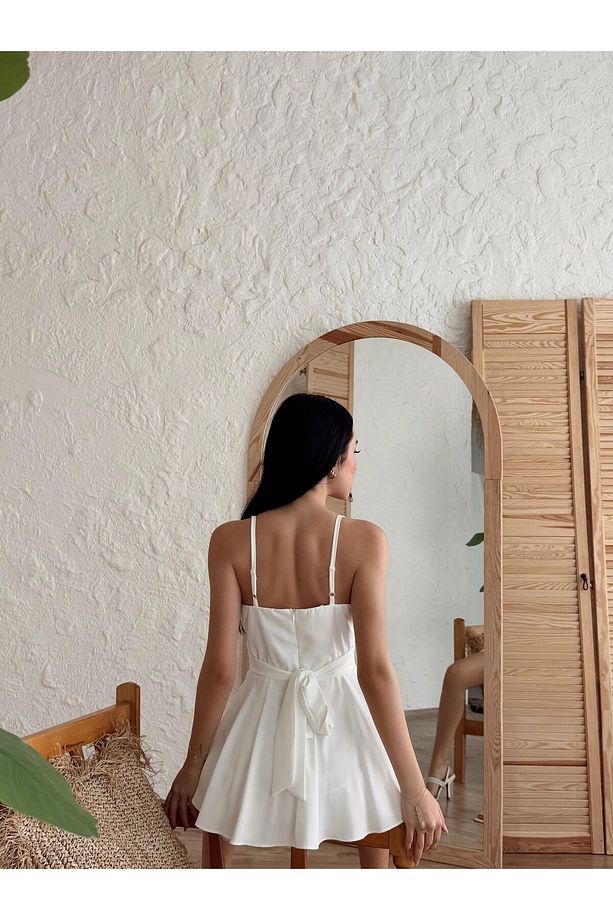 İp Askılı Sırttan Kumaş Bağlamalı Mini Şort Abiye Tulum - 4
