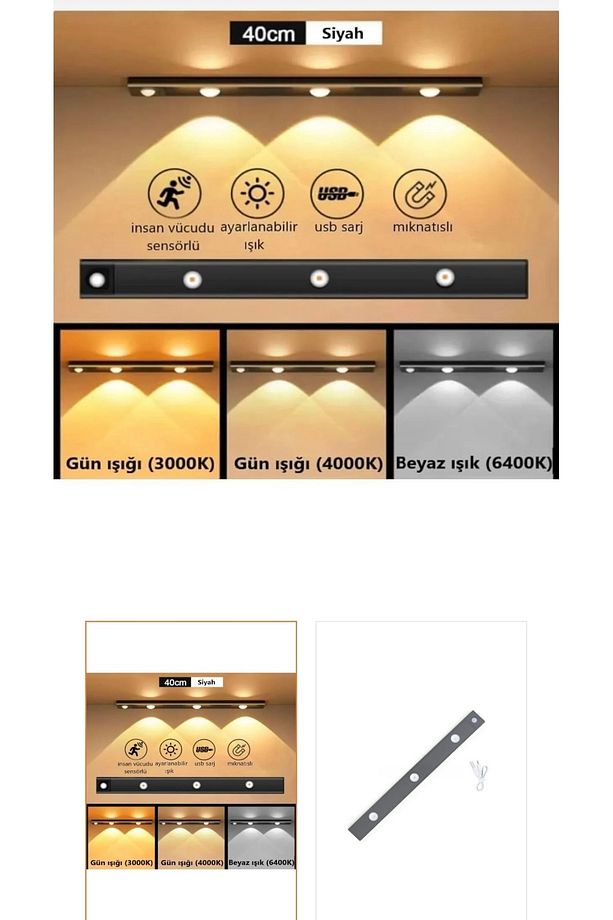 10W Led’li Mutfak Ve Dolap İçi 3 Renk Mod’lu USB Şarjlı Sensörlü Armatür Ct-2464 - 1