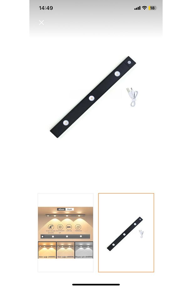 10W Led’li Mutfak Ve Dolap İçi 3 Renk Mod’lu USB Şarjlı Sensörlü Armatür Ct-2464 - 2