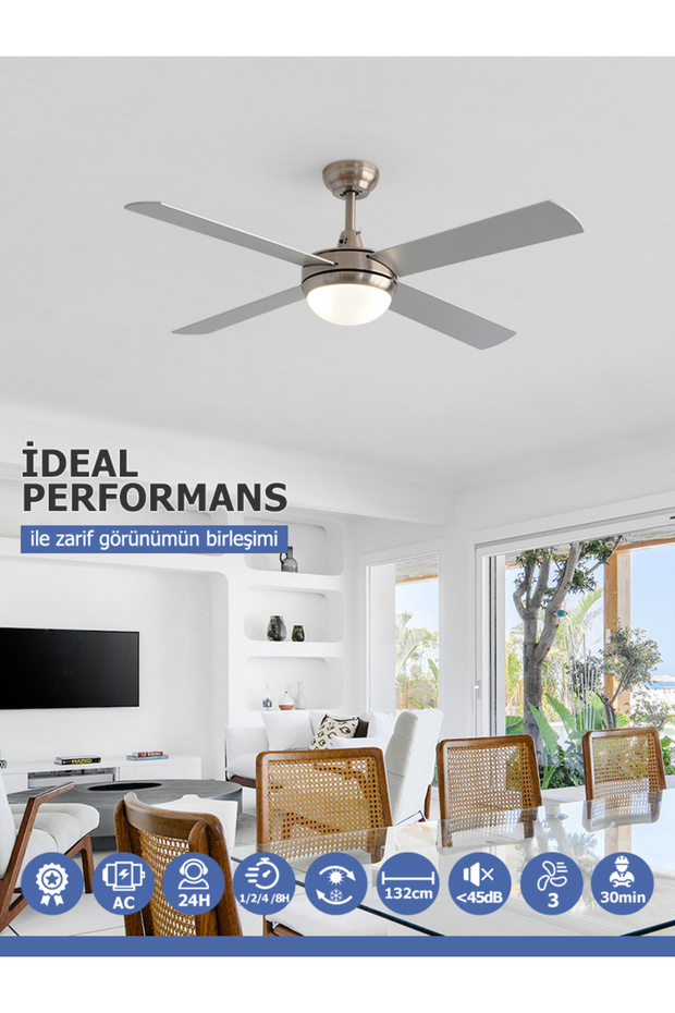 Dlc Alızee Mat Krom Tavan Vantilatörü 132 Cm - 5