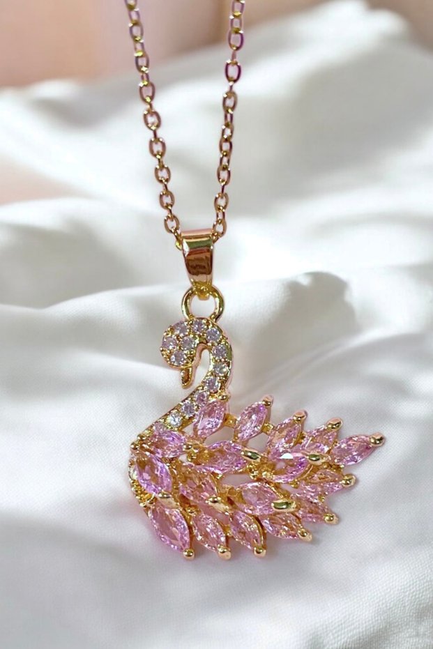 Swan Gold Color Zircon Stone Steel Necklace
