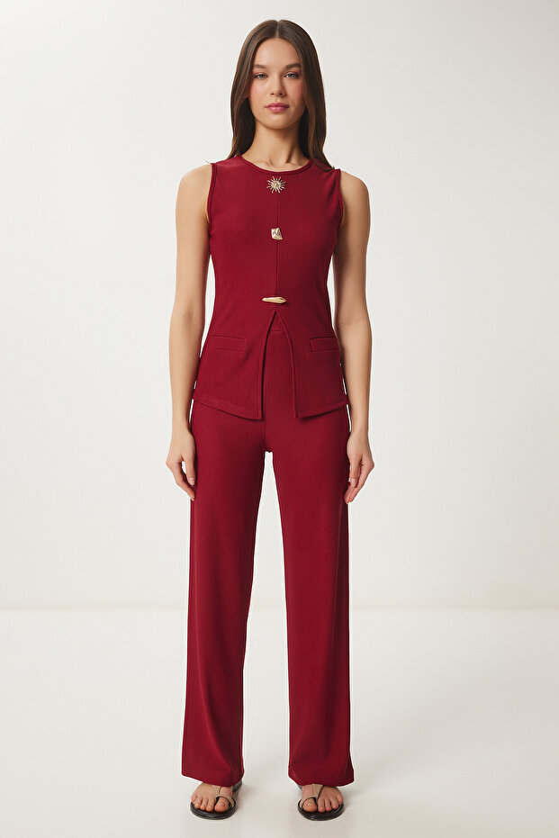 Gold Accessory Ribbed Bottom-Top Set Bordo Lzh0013