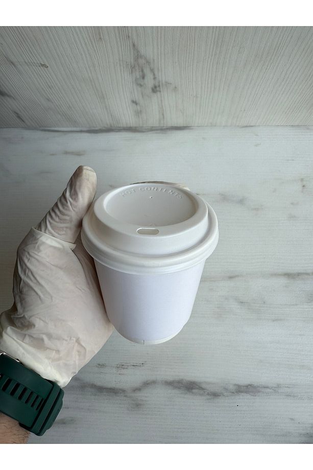 8 Oz Double Wall Çift Duvar Beyaz Karton Bardak Latte Bardağı 25 Adet Bardak 25 Adet Kapak - 1