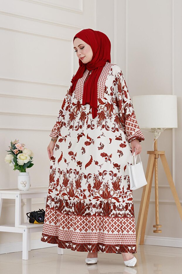 Bat Sleeve Duru Viscon Dress-Burgundy