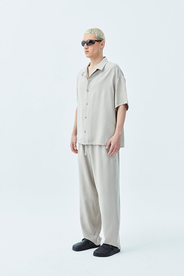 Basıc Oversize Keten Takım Bej - 5