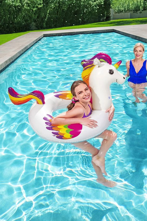 Yetişkinler İçin Dev Boy Tek Boynuzlu At Unicorn Simit Şişme Deniz Havuz Simidi 119 cm - 3