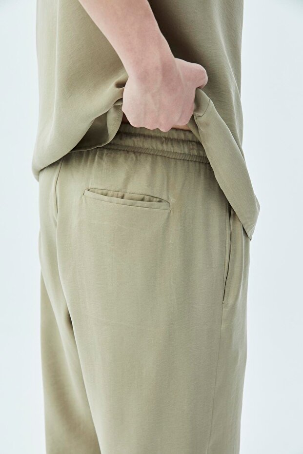 Basıc Oversize Keten Takım Haki - 8