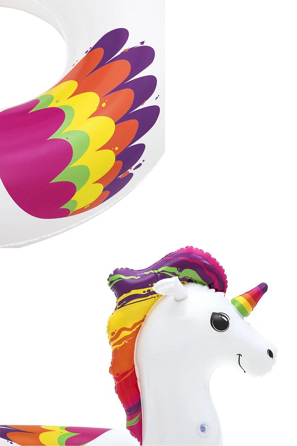 Yetişkinler İçin Dev Boy Tek Boynuzlu At Unicorn Simit Şişme Deniz Havuz Simidi 119 cm - 7