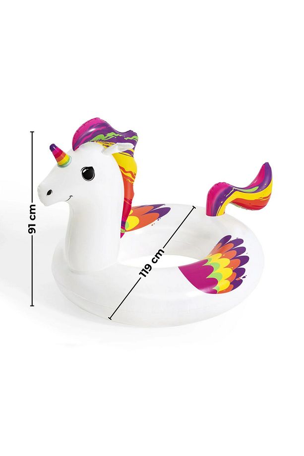 Yetişkinler İçin Dev Boy Tek Boynuzlu At Unicorn Simit Şişme Deniz Havuz Simidi 119 cm - 4