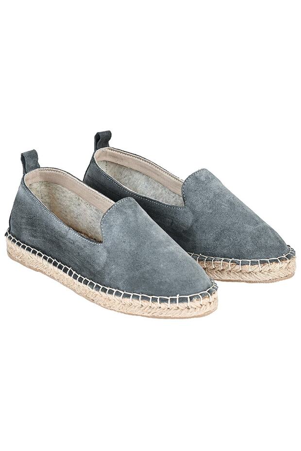 Women's Gray Genuine Leather Handmade Espadrille
