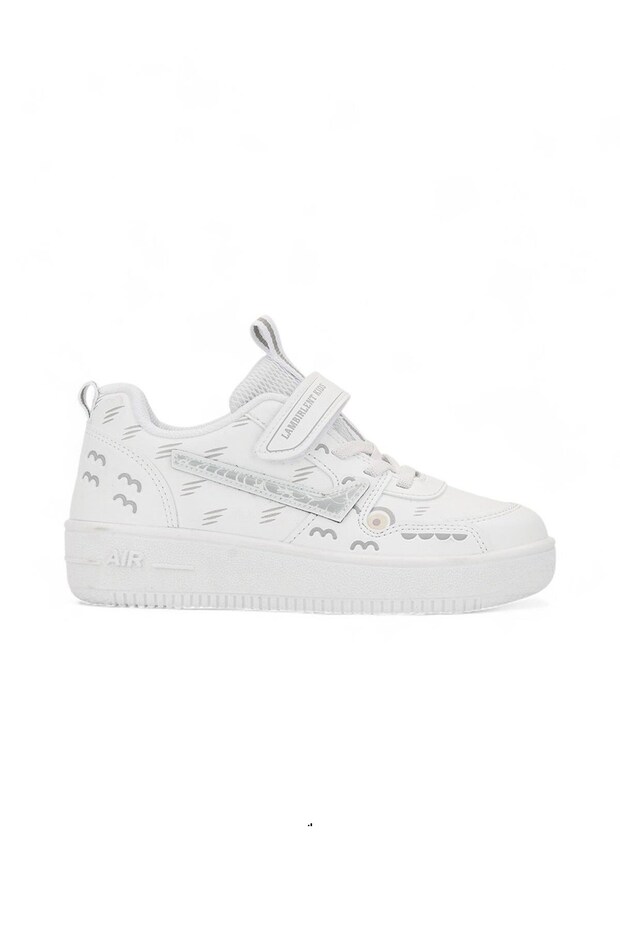 Unisex Children's White Sports Shoes Orthopedic Rubber Laces Velcro Patterned Non-Slip Sole Sneaker 033