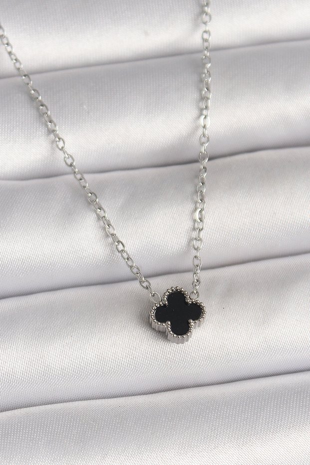 316L Steel Silver Color Black Clover Model Women's Necklace
